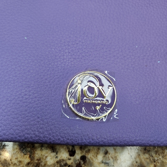 Joy by Joy Mangano Purple and Camel Leather Crossbody Bag Shoulder Purse - Picture 3 of 9
